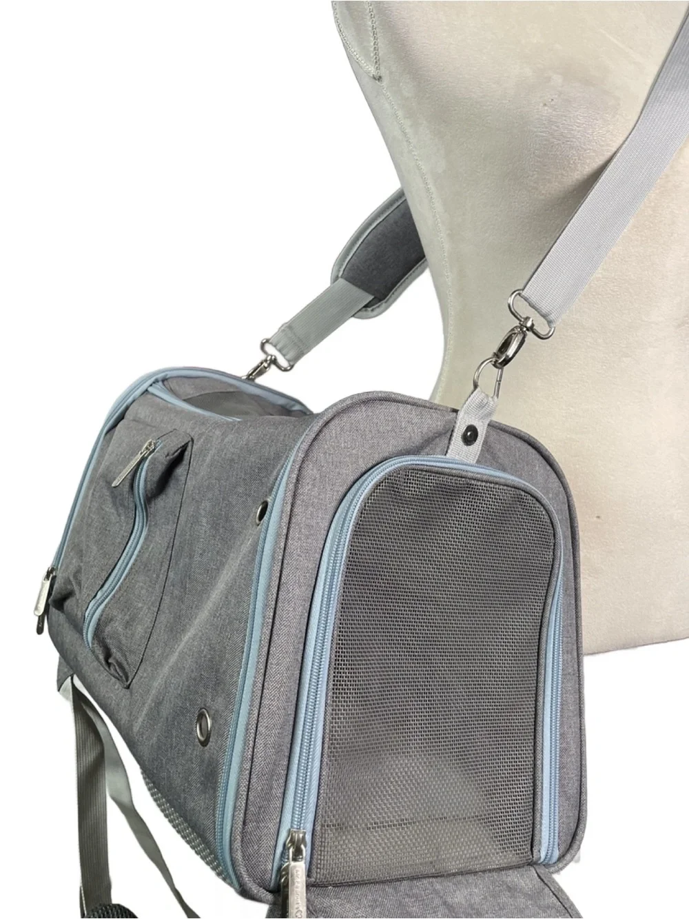 Mr. Peanuts Gray & Blue Convertible Small Pet Backpack & Crossbody Bag -Fleece